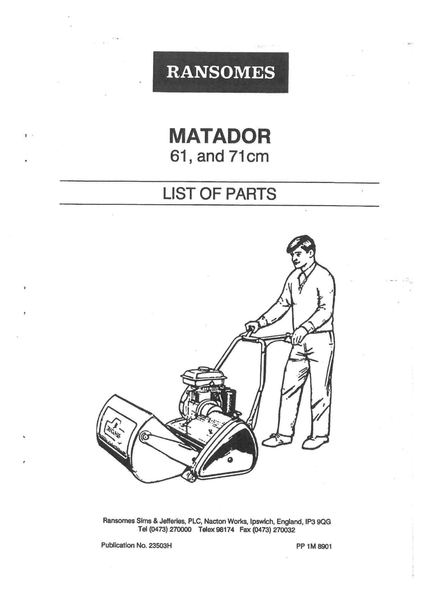 Ransomes Motor Mower Matador 61cm & 71cm Parts Manual