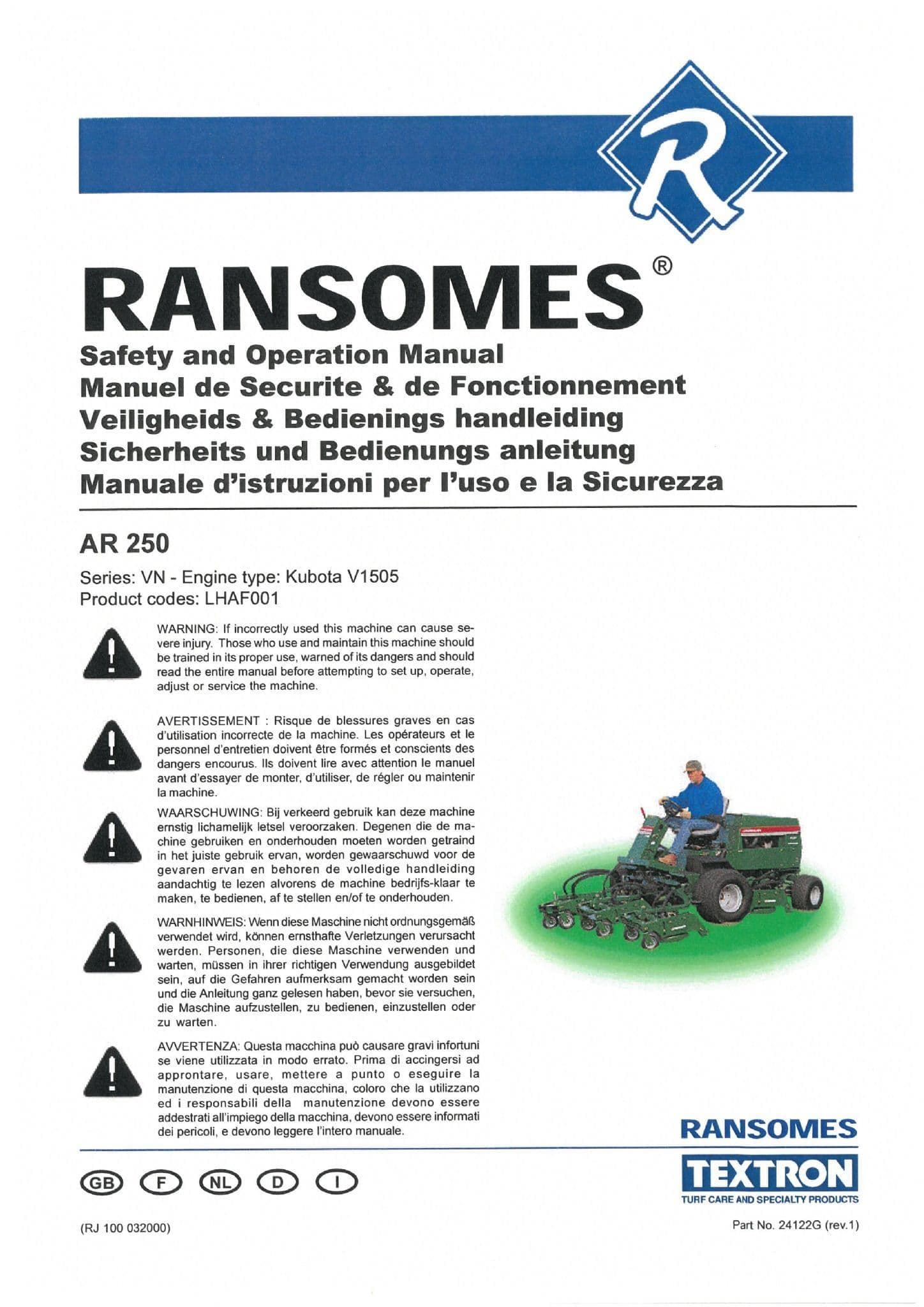 Ransomes Mower AR250 Operators Manual - AR 250