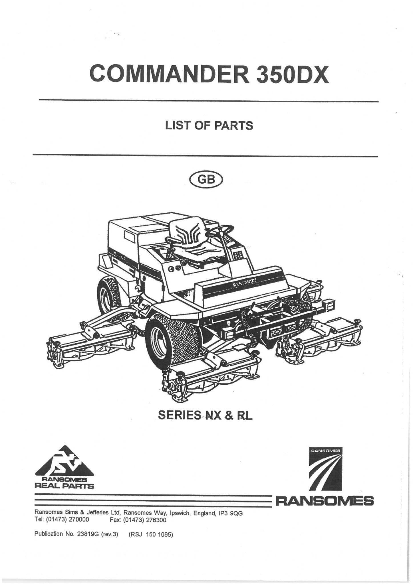 Ransomes Mower Commander 350DX Series NX & RL Parts Manual