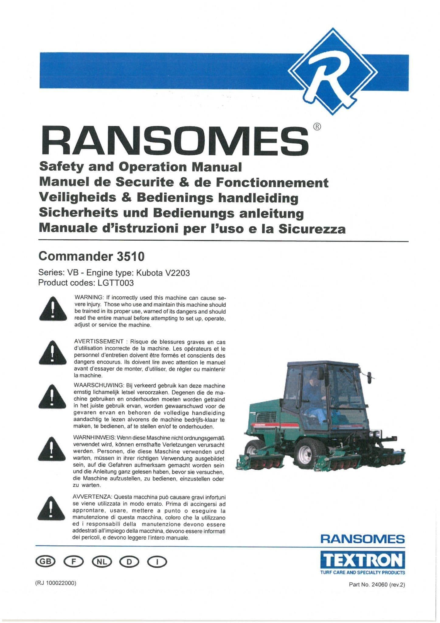 Ransomes Mower Commander 3510 Operators Manual