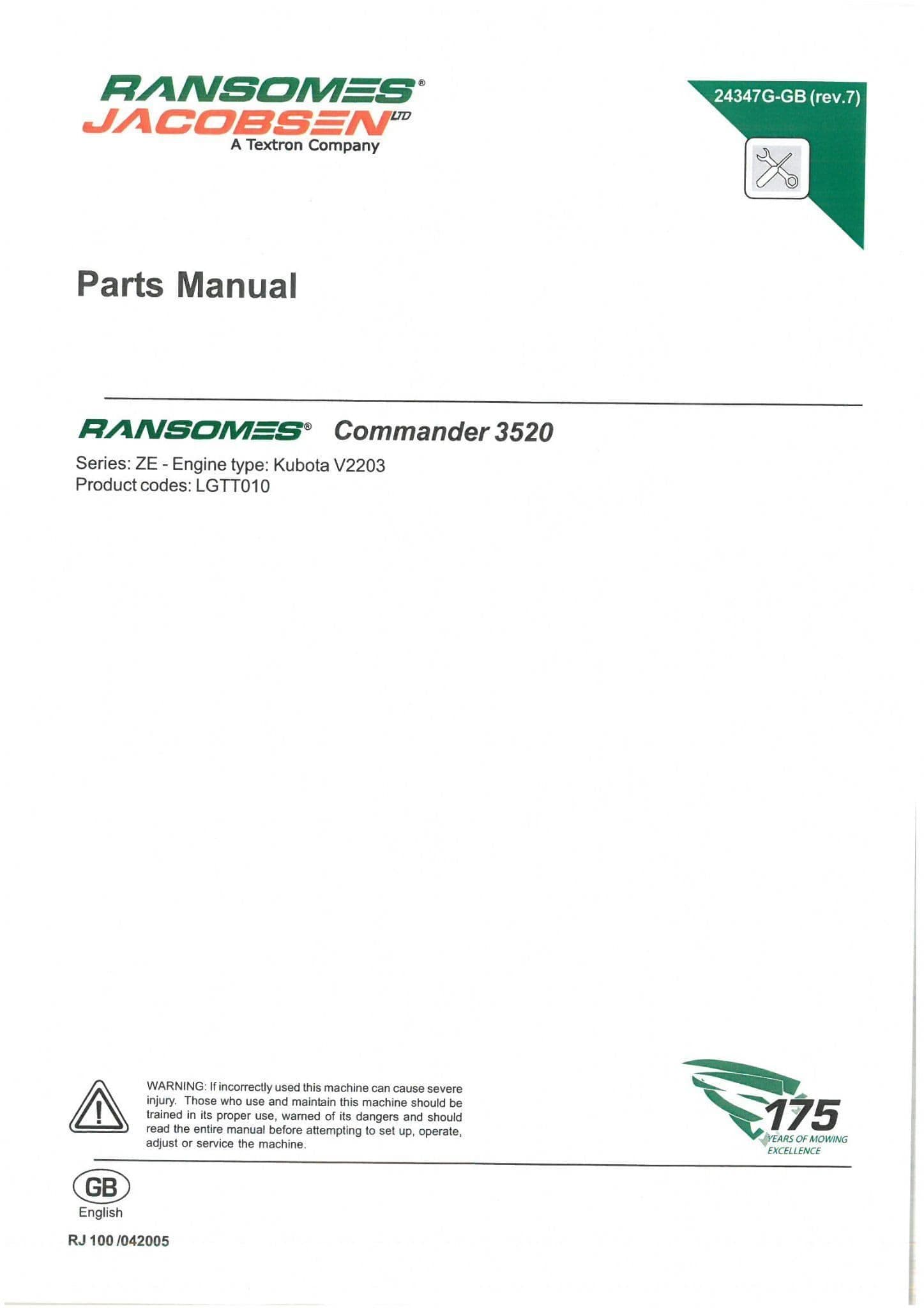 Ransomes Mower Commander 3520 Parts Manual