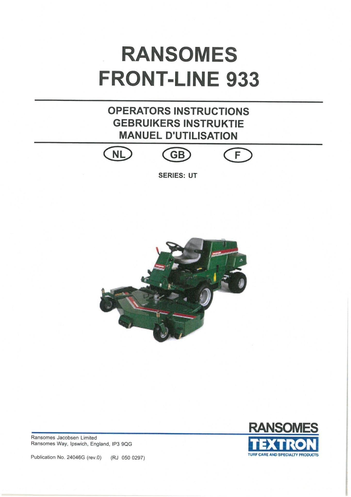 Ransomes Mower Frontline 933 Operators Manual