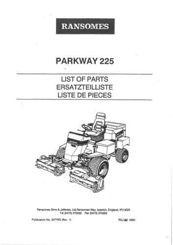 Ransomes Mower Parkway 225 Parts Manual