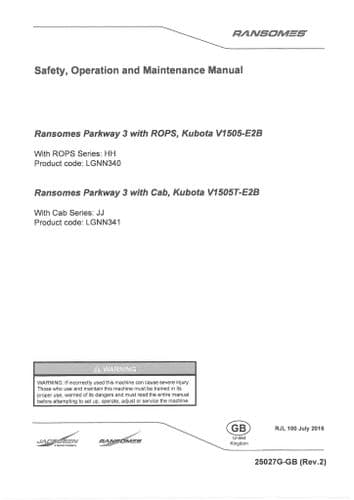 Ransomes Mower Parkway 3 Operators Manual