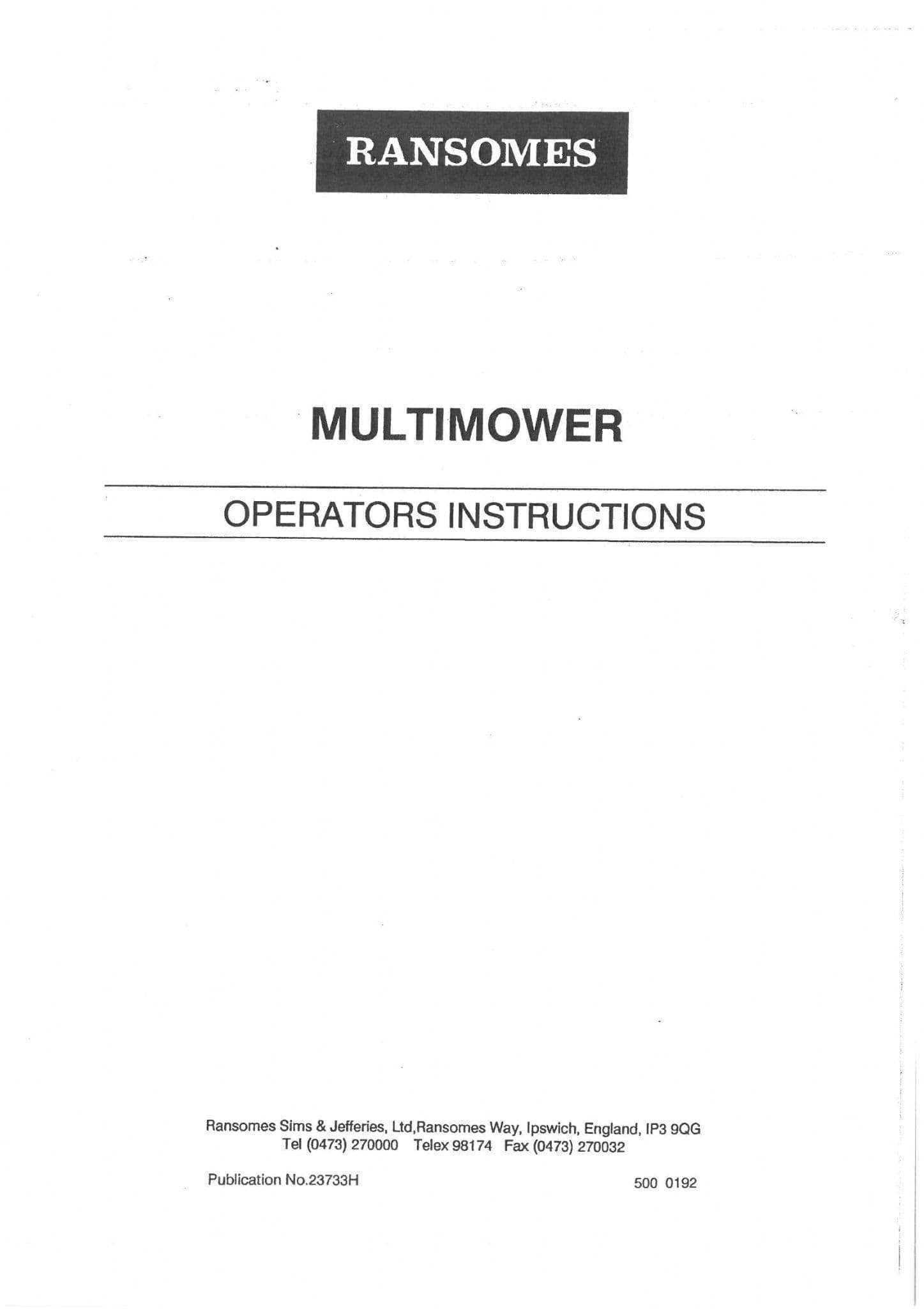 Ransomes Multimower MK3M Operators Manual