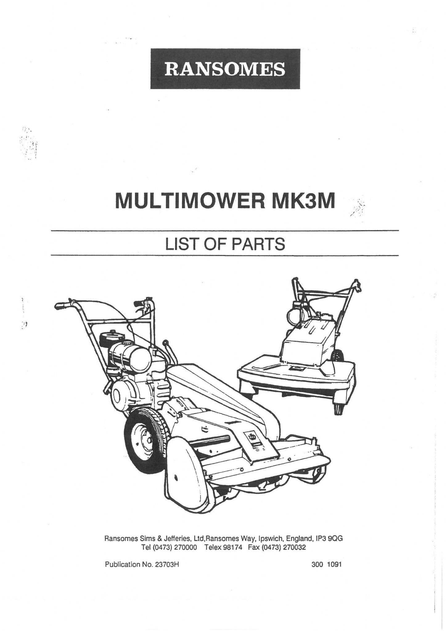 Ransomes Multimower MK3M Parts Manual