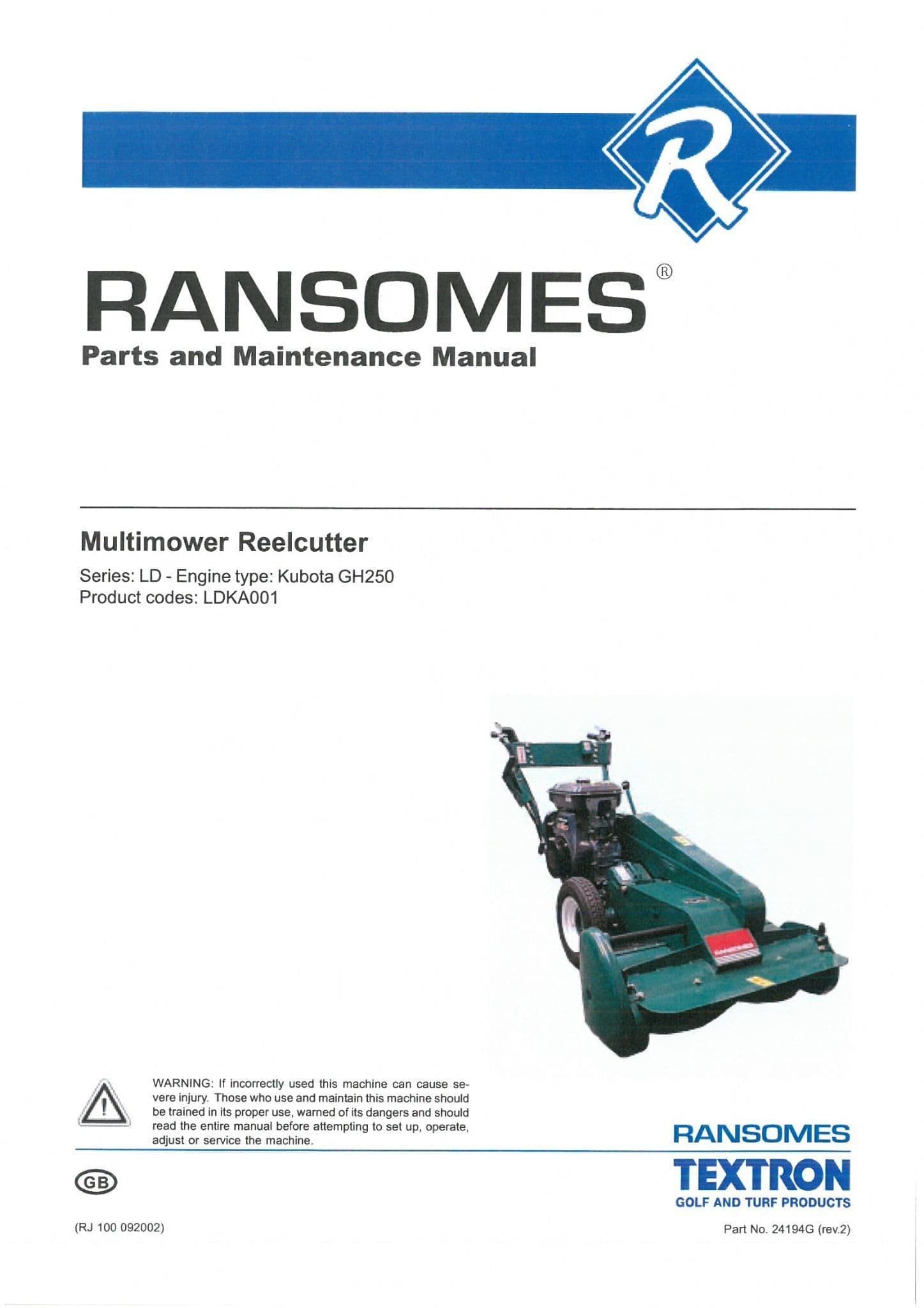 Ransomes Multimower Reelcutter LD Parts Manual