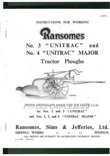 Ransomes No.3 Unitrac & No.4 Unitrac Major Operators Manual and Illustrated Parts List.