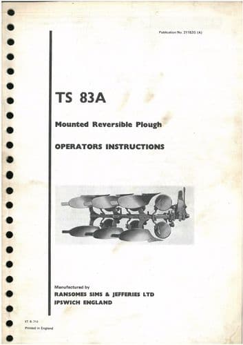 Ransomes Plough Multitrac TS83A Operators Manual & Parts List