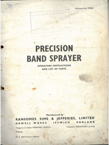 Ransomes Precision Band Sprayer  Operators Manual with Parts List