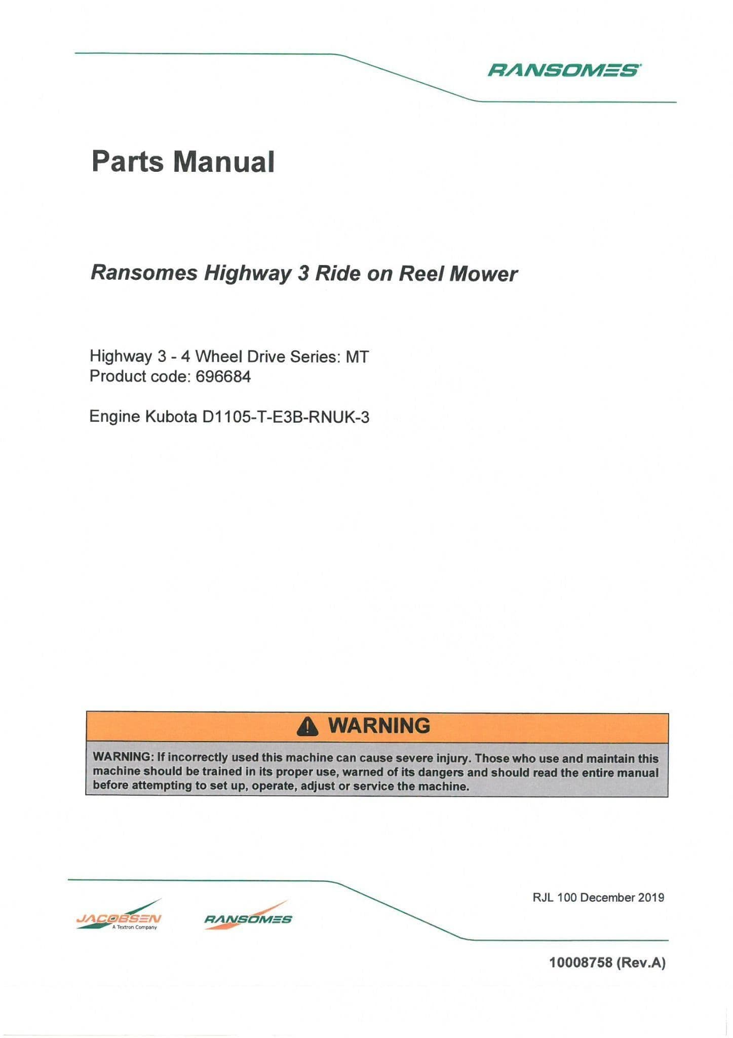 Ransomes Reel Mower Highway 3 Parts Manual