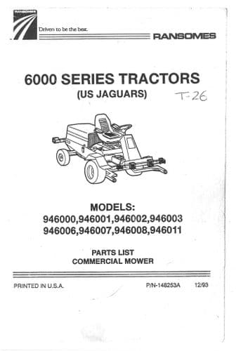 Ransomes Ride On Mower 94600 946001 946002 946003 946006 946007 946008 946011 Parts Manual