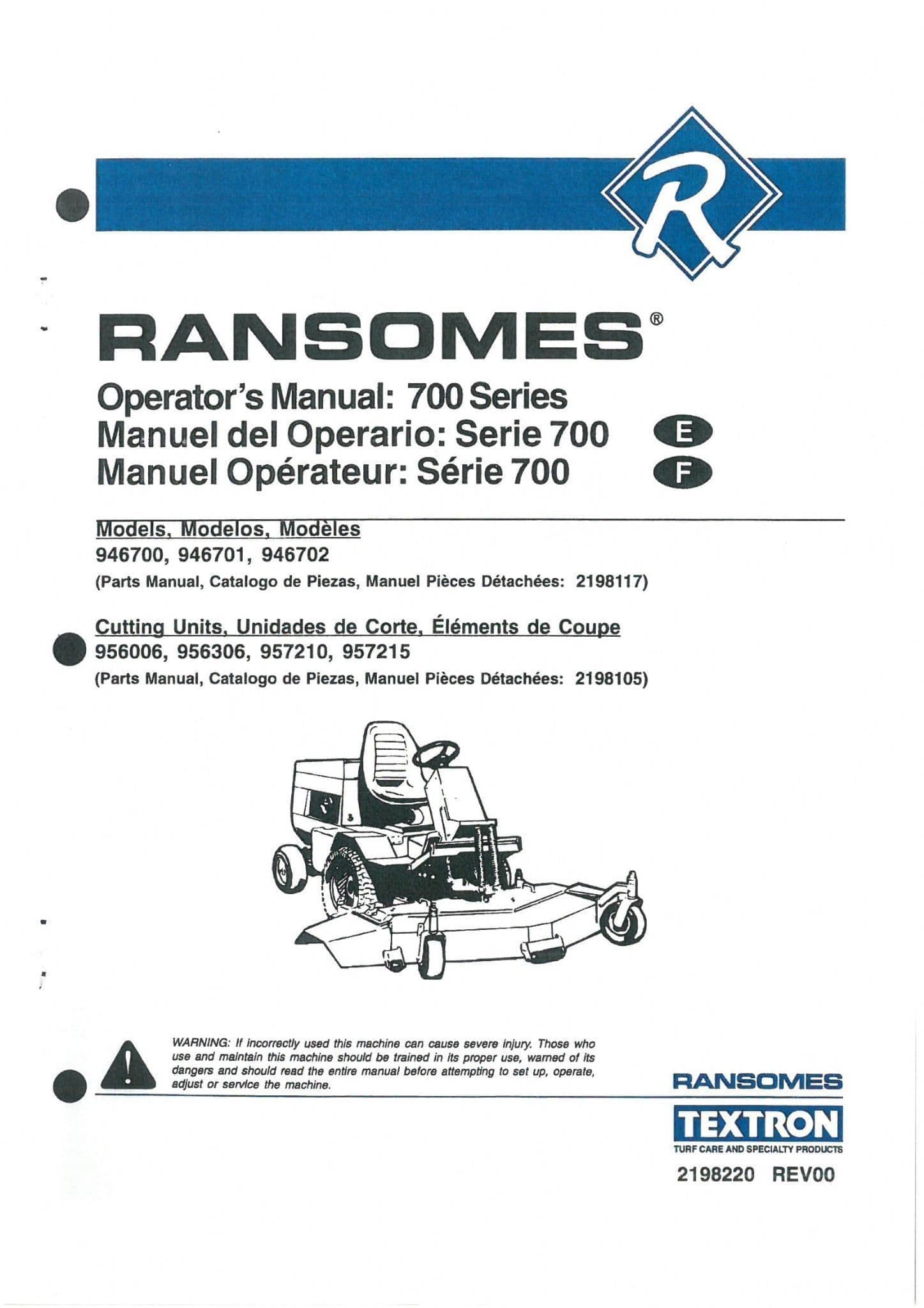 Ransomes Rotary Mower 946700 946701 & 946702 Operators Manual