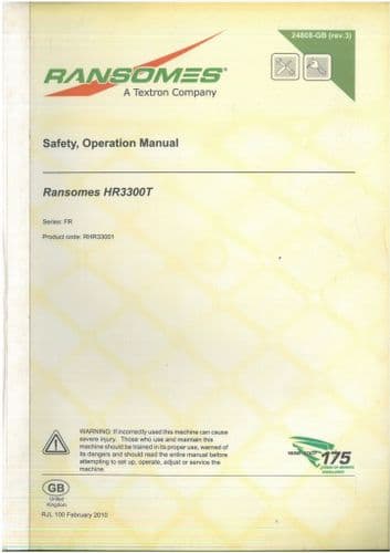 Ransomes Rotary Mower HR3300T Operators Manual - HR 3300 T