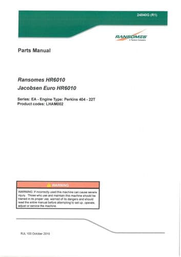 Ransomes Rotary Mower HR6010 Parts Manual - HR 6010