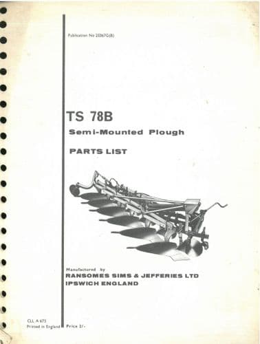 Ransomes Semi Mounted Plough TS78B  Parts Manual