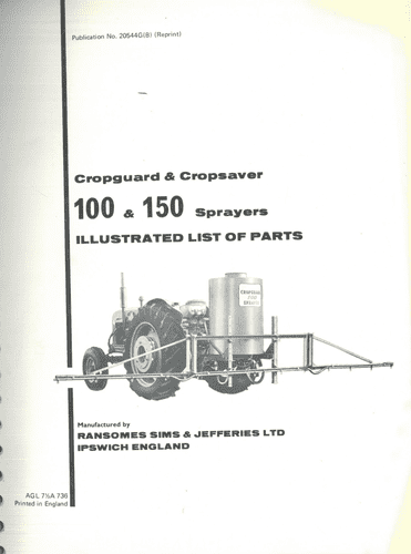 Ransomes Sprayer Cropguard & Cropsaver 100 & 150 Parts Manual