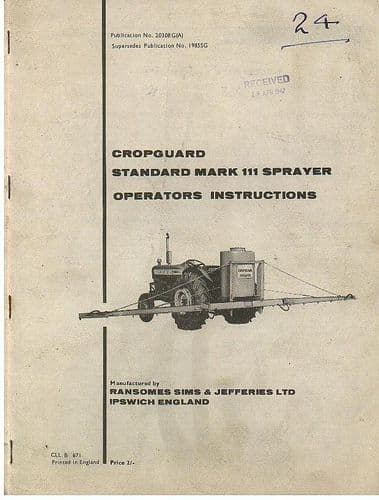 Ransomes Sprayer Cropguard Standard Mk III Operators Manual with Parts List
