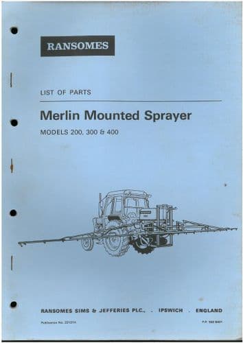 Ransomes Sprayer Merlin Mounted - Models 200 300 & 400 Parts Manual