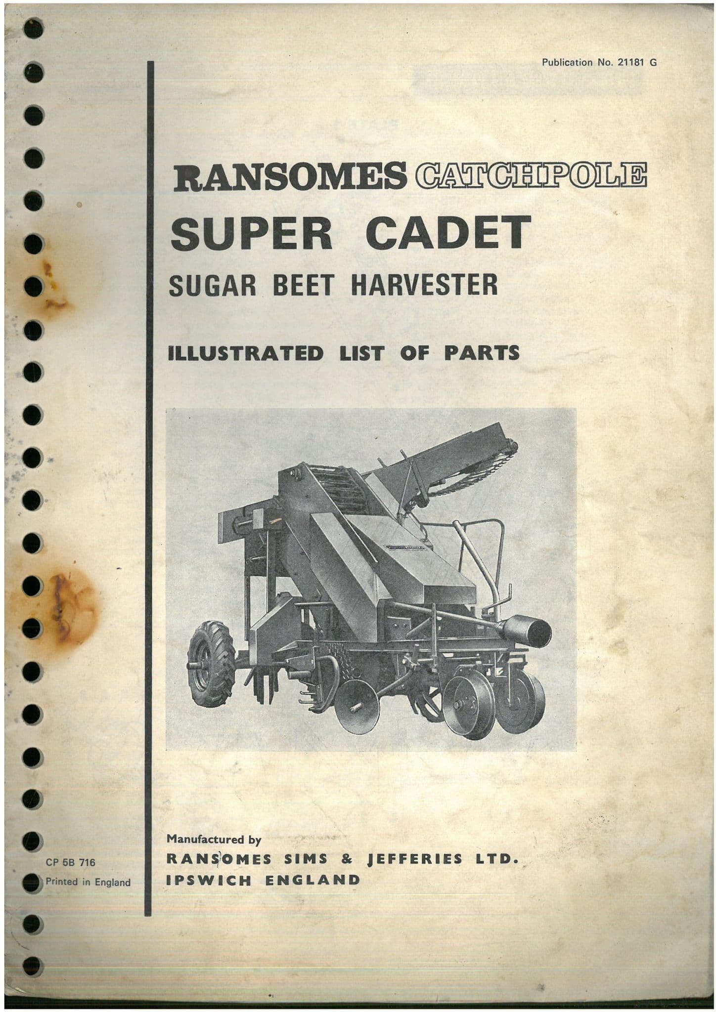 Ransomes Super Cadet Sugar Beet Harvester Parts Manual