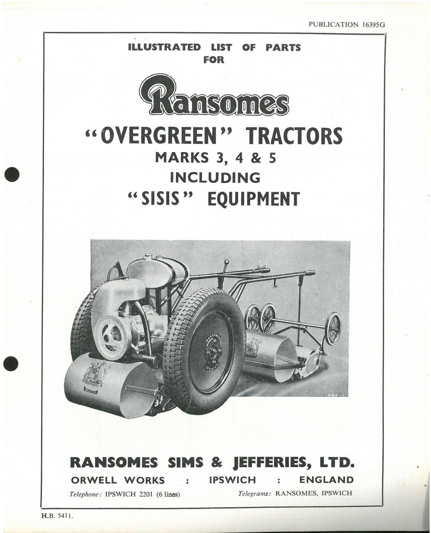 Ransomes Tractor Overgreen Mark 3 4 & 5 Mk3 Mk4 Mk5 inc SISIS Equipment Parts Manual