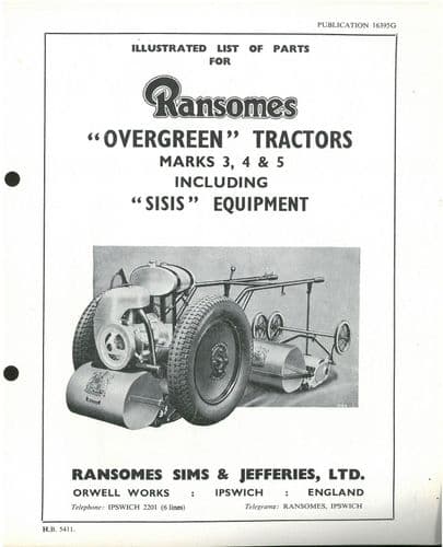 Ransomes Tractor Overgreen Mark 3 4 & 5 Mk3 Mk4 Mk5 inc SISIS Equipment Parts Manual