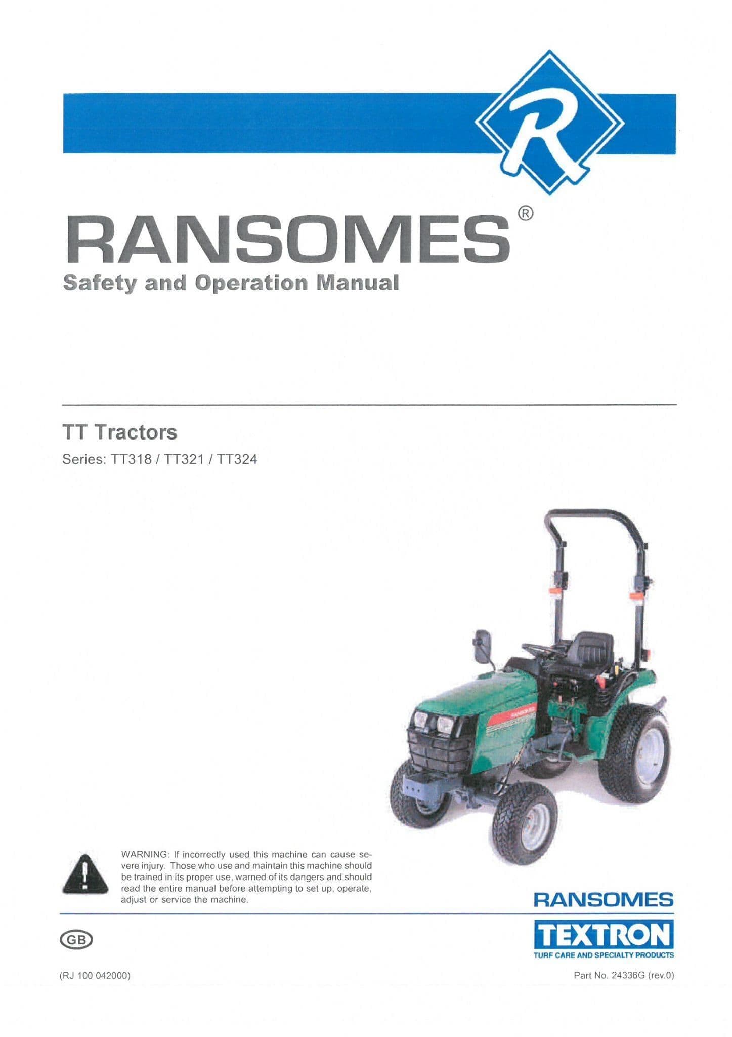 Ransomes Tractor TT318 TT321 TT324 Operators Manual