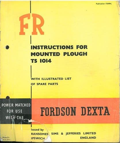 Ransomes TS1014 FR Mounted Plough Operators Manual with Parts List
