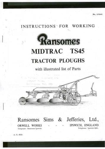 Ransomes TS45 Midtrac Plough Operators Manual & Parts List