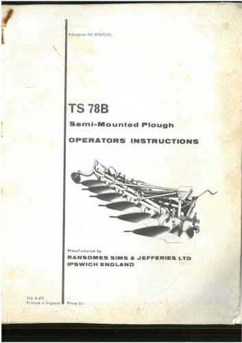 Ransomes TS78B Semi-Mounted Plough Operators Manual