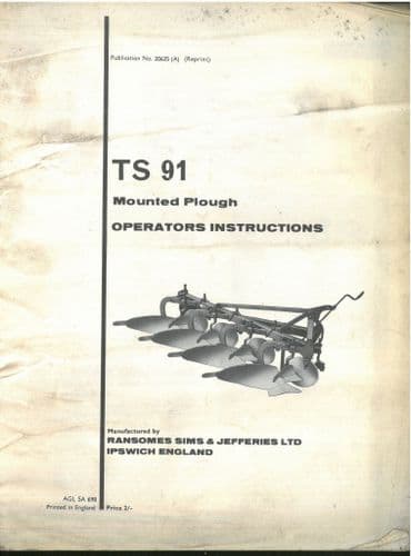 Ransomes TS91 Mounted Plough Operators Manual - TS 91