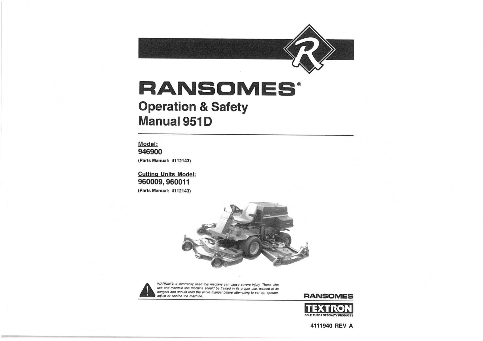 Ransomes Wing Mower 951D Operators Manual