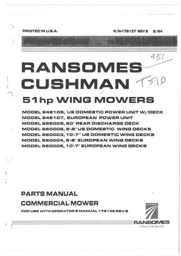 Ransomes Wing Mower T51-D Parts Manual