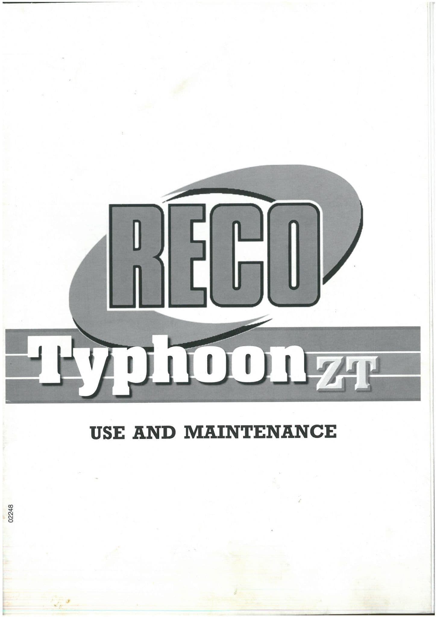 Reco Hydrostatic Lawn Mower Typhoon ZT Zero Turn Operators Manual
