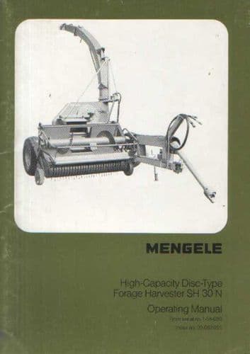 Reco Mengele Forage Harvester High Capacity Disc Type SH 30 N Operators Manual