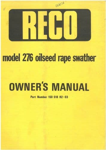 Reco Oilseed Rape Swather Model 276 Operators Manual