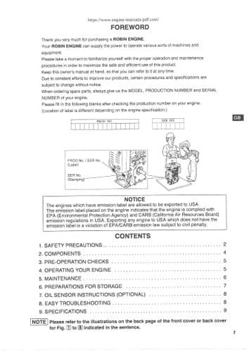 Robin America Inc Engine EX27 Operators Manual