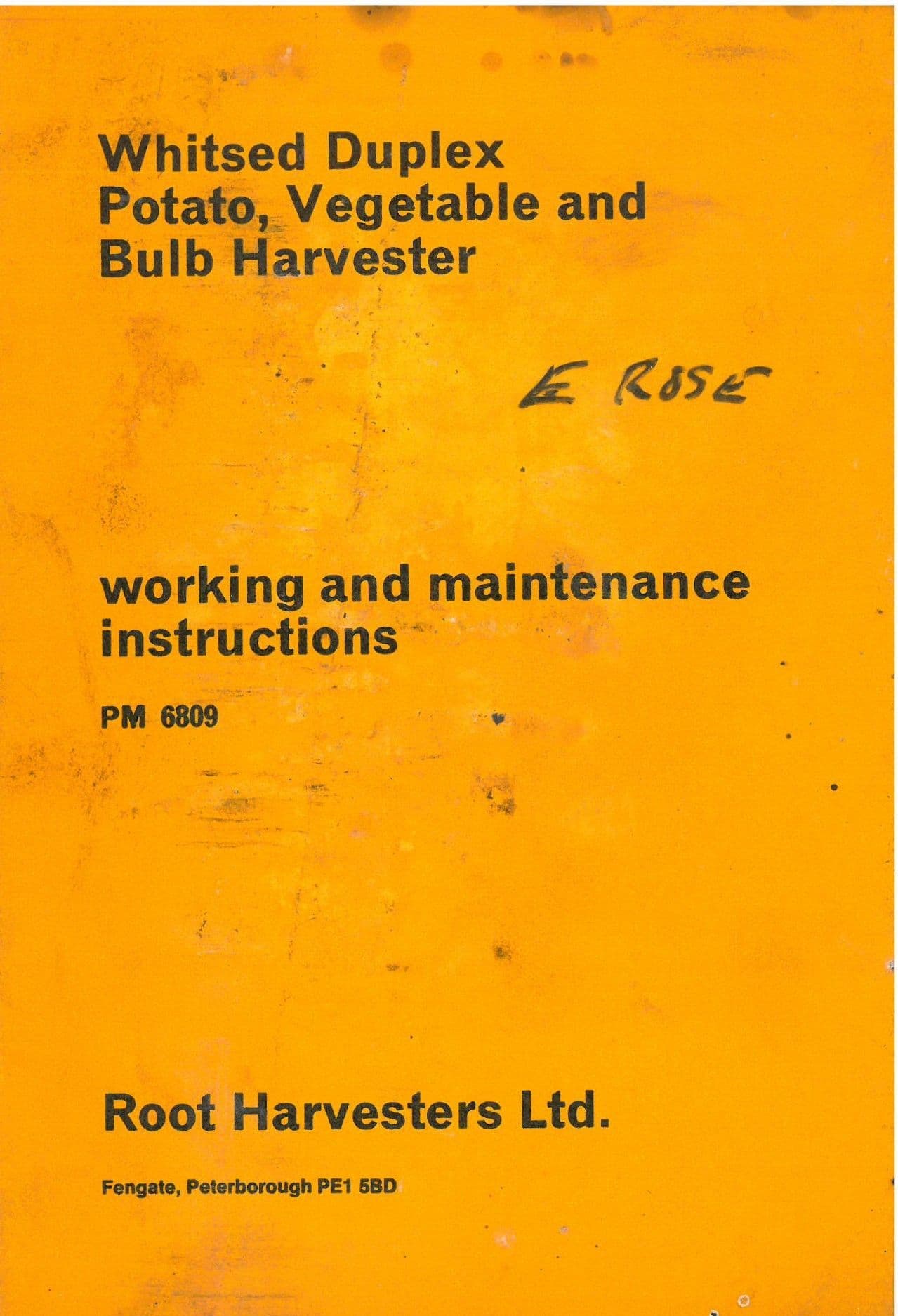 Root Harvesters Ltd Whitsed Duplex Potato, Vegetable & Bulb Harvester Operators Manual