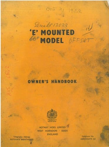 Rotary Hoes Rotavator E Mounted Operators Manual with Parts List