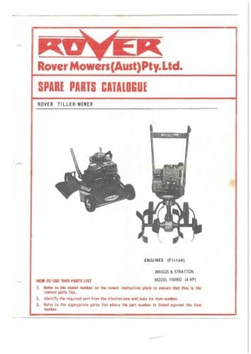 Rover Tiller Mower Parts Manual