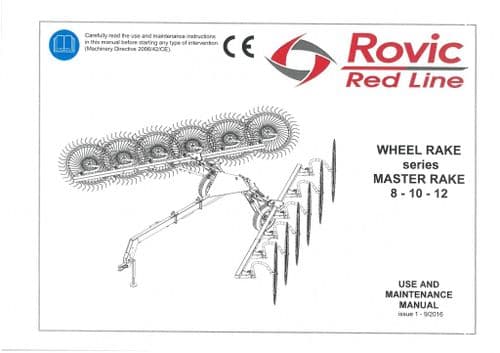 Rovic Red Line Wheel Rake Master Rake 8, 10 & 12 Operators Manual