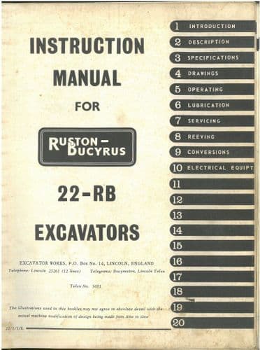 Ruston Bucyrus Excavator 22RB Operators Manual - 22 RB