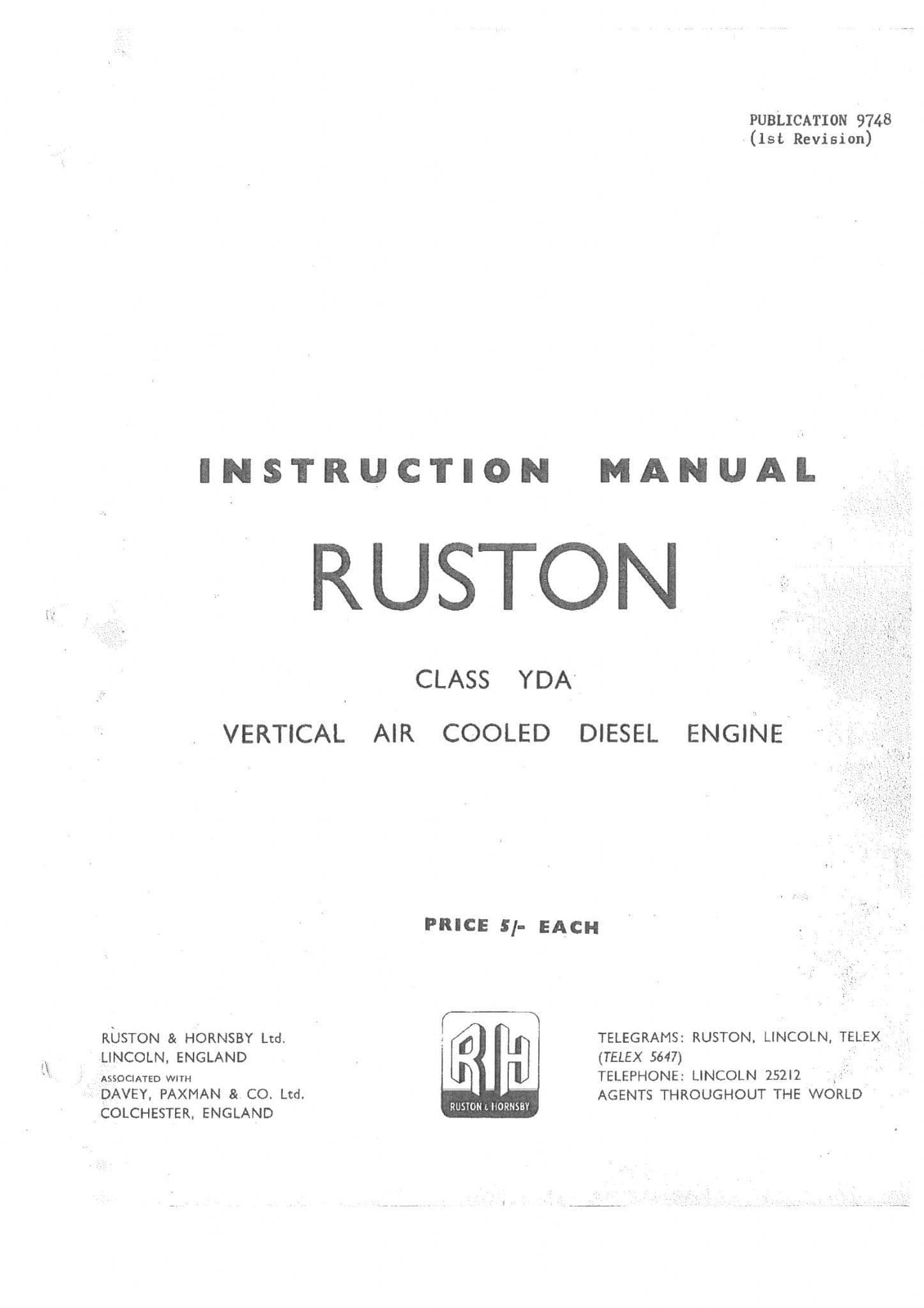 Ruston Diesel Engine YDA Operators Manual