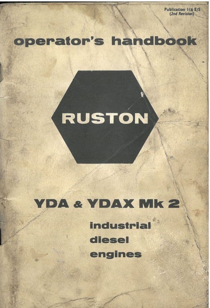 Ruston Industrial Diesel Engine YDA & YDAX Mark 2 MKII Operators Manual