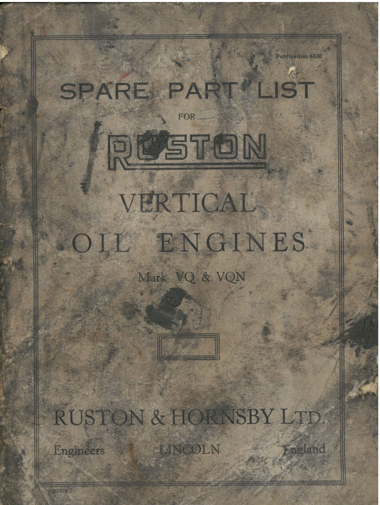 Ruston Vertical Oil Engines Mark VQ & VQN Parts Manual