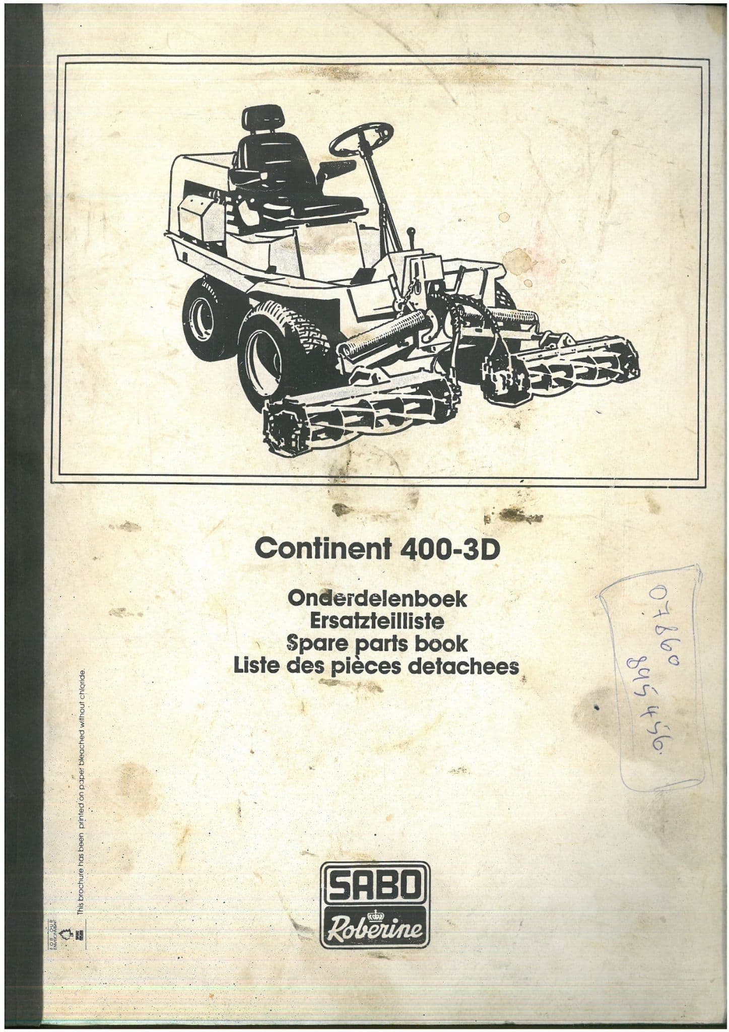 Sabo Roberine Lawn Tractor Continent 400-3D Parts Manual