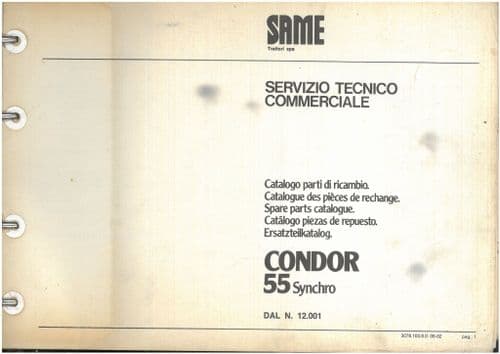 Same Tractor Condor 55 Synchro Parts Manual