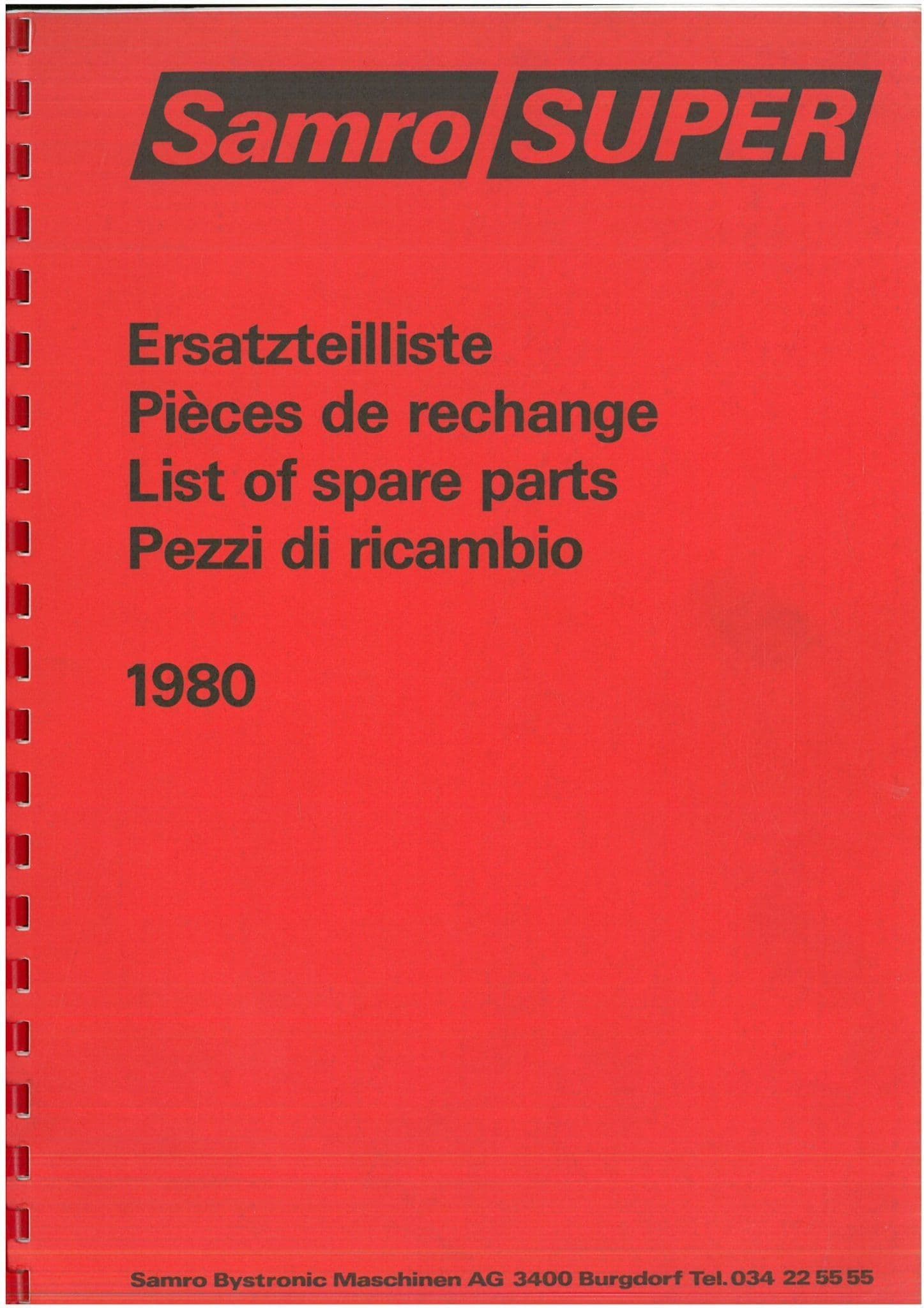 Samro Potato Harvester "Super" Parts Manual