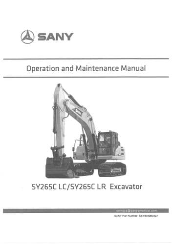 Sany Excavator SY265CLC SY265CLR Operators Manual