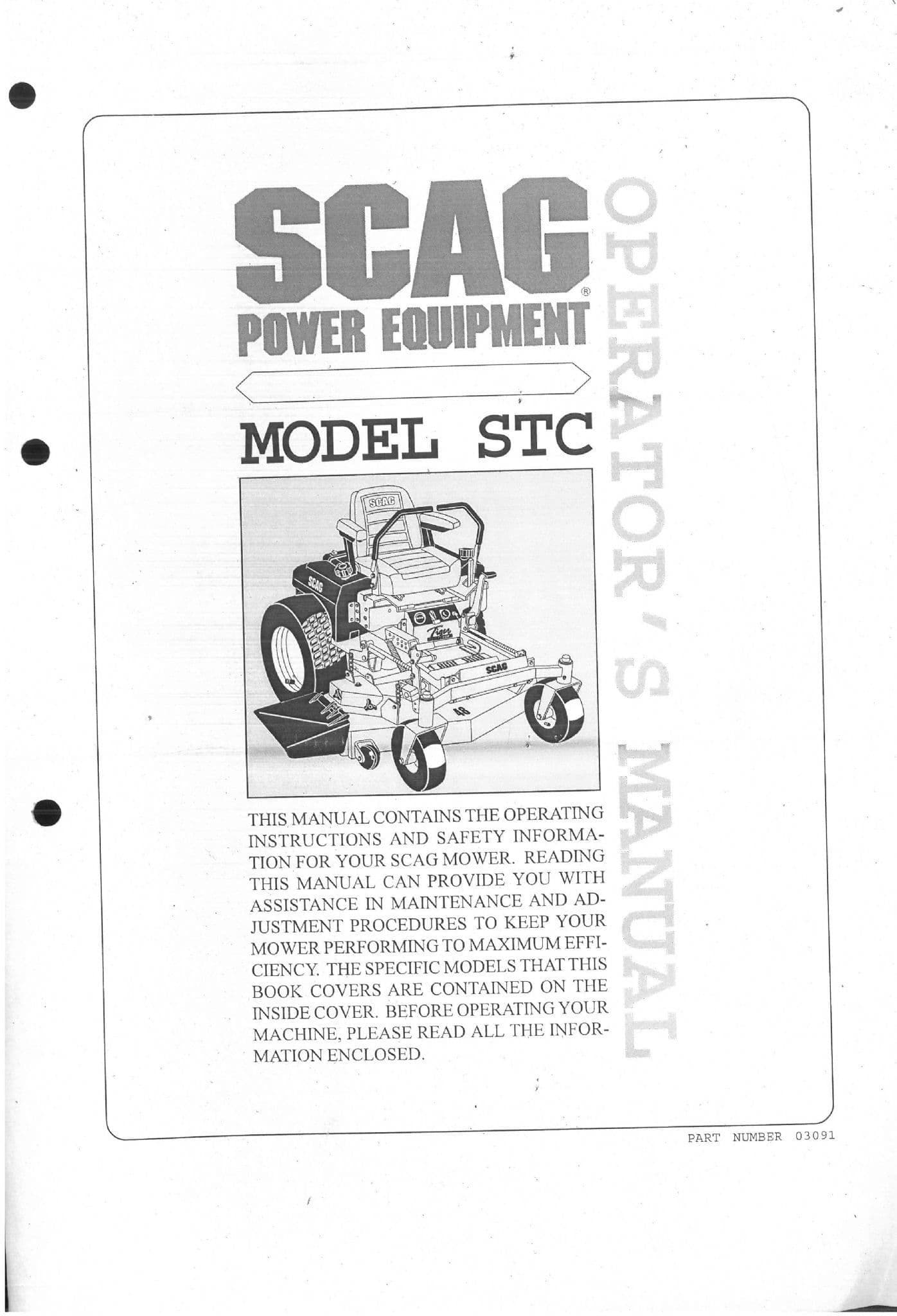 Scag Ride on Mower STC - Operators and Parts Manual